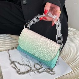 Shoulder Bags Acrylic Chain Stone Pattern Mini PU Leather Handbags For Women 2024 Ladies Simple Party Purses