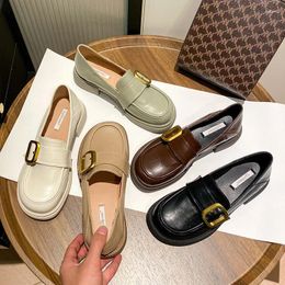 Casual Shoes High Quality Flat For Women Gold Buckle Slip On Black Leather Loafers College Students Girls Feetwear Oxfords Zapatillas