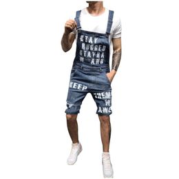 Letter Suspender Pants For Men New Mens Ripped Short Jumpsuits Distressed Denim Overalls Knee Cowboy Pants 282G