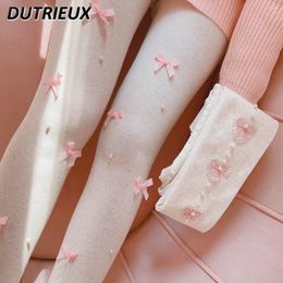 Women Socks 2024 Autumn And Winter Girls' Korean Style Versatile Leggings Bow Pearl Slimming Outside Wear Pantyhose Tights For