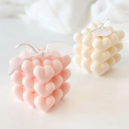 Candles 1Pc 3D Heartshaped Silicone Candle Mould Love Cube Mould for Handmade Candle Plaster Soap Epoxy Resin Chocolate Decoration