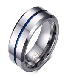 Men Tungsten Steel Groove Band Rings Hard Alloy Blue 8 Mm Size 7-13 Fashion Wedding Jewelry7478137