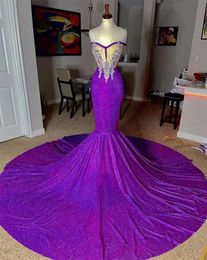 Purple Mermaid Prom Dresse 2022 Beaded Rhinestone Aso Ebi Party Dress For Black Girls Evening Gown African Robe De Bal 0431