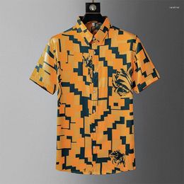 Men's Casual Shirts 2024 European And American High End Short Sleeve For Summer Silk Breathable Half Fashion Printed