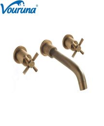 VOURUNA Antique Brass wall mount hole faucet bathroom Cold Basin Mixer Taps3311070