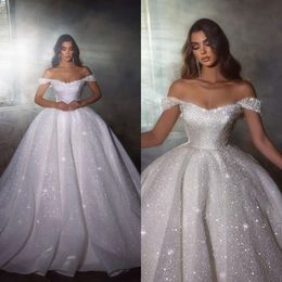 Brautball kleidet sich für Kleid Schulter Rucked Bling Princess Queen Hochzeitskleid Brautkleider s s