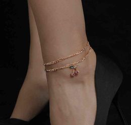 Jewellery Fashion Diamond Cherry Pendant Chain Two Piece Metal Beach Foot5045665