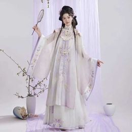 Ethnic Clothing Hanfu horse skirt heavy hand embroidery pleated skirt Ming system cloud shoulder stand collar long gown women summer 2024 new