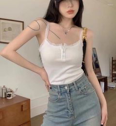 Women's Tanks 2024 Summer Lace Tank Top Women Cropped Sexy Camis White Black Solid Crop Tops Female Korean Sleeveless Vest Girl Clothes