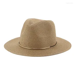 Berets Summer Hats Bucket For Women Solid Khaki Panamas Wide Brim Band Casual White Beach Sun Sombreros De Mujer