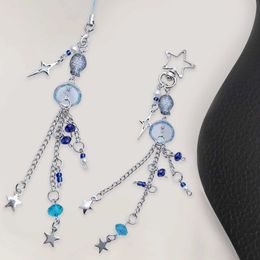Keychains Lanyards Ocean themed inspiration hollow star pendant blue jellyfish phone charm cute phone strap Y2K beaded keychain Q240429