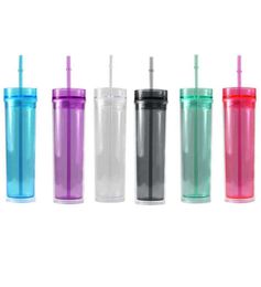 16oz acrylic tumbler double wall insulated clear plastic tumbler with lid and straw reusable drinking ware for party v01 130 G24489380