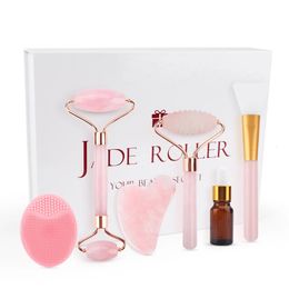 Jade Roller and Gua Sha Set Rose Quartz Face Massager 6 in 1 Roller Gift Box Massager for Face Beauty Skin Care Tools 240418