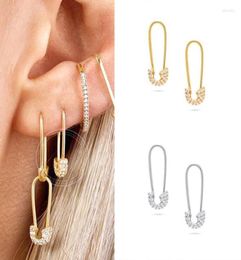 Hoop Earrings 925 Silver Ear Buckle Pave Zircon Safety Pin For Women Paperclip Sparking Bling Crystal CZ Huggie Earring Jewelry1958461