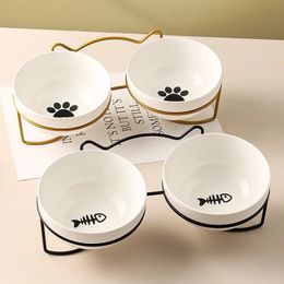 Poursweet Pet Cat Bowl Ceramic 500ML Water Feeder Food Feeding Dish Dispenser With Raised Stand Kitten Puppy Metal Elevated Bowl 240429