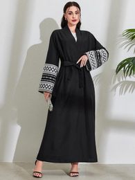 Ethnic Clothing Embroidery Cotton Linen Open Abaya Kimono Muslim Coat Abayas For Women Dubai Luxury Turkey Kaftan Dress Ramadan Islamic