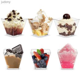 Disposable Plastic Tableware 50 plastic dessert cups kitchen decoration square mini dessert cups with spoon set reusable accessories for jelly mouse ice cream WX