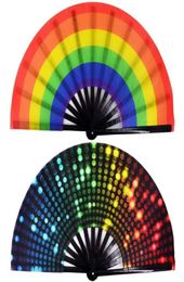 Other Home Decor 34 Cm Large Folding Hand Fan Fold 1 Pcs Dot Rainbow Print Black Bamboo NylonCloth Festival Handheld For Gift1454600