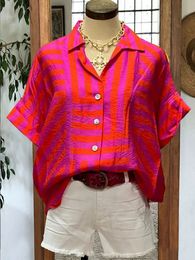 Tribal Print Button Back Top Women Geometric Print Shirt Female Casual Puff Sleeve Blouse 240415