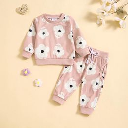 Clothing Sets Infant Born Baby Girl 2Pcs Autumn Winter Clothes Set Flower Print Long Sleeve Crewneck Tops Pants Outfits For 0 To 24M
