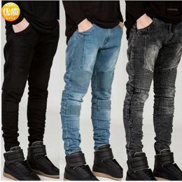 Men's Jeans Summer Men Stretch Biker Brand Locomotive Pants Super Skinny Wrinkles Slim Feet Play Europe Streetwear Denim1 2738