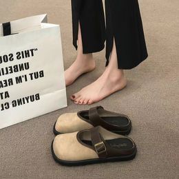 Sapatos Boken, chinelos, roupas femininas de primavera e verão, 2024 New Half Apoio Sapatos femininos, dedo solado grosso embrulhado meio chinelos, sandálias de estilo francês