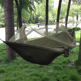 Lightweight Portable Outdoor Camping Hammock with Mosquito Net High Strength Parachute Fabric Hanging Bed Hunting Sleeping Swing 240417