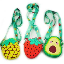 Childrens Fruit Zero Wallet Pineapple Cute Strawberry Silicone Straddle Bag Mini Shoulder Kids 240429