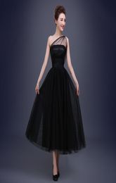 Black Prom Dresses 2018 Cheap One Shoulder Polka Dot Tulle Tea Length Party Evening Gowns Vestido De Festa7097424