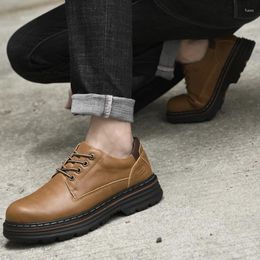 Casual Shoes Men's Leather Round Toe Comfort Lace Up Thick Soled For Men Oxford Anti-slip Wearable Outdoor