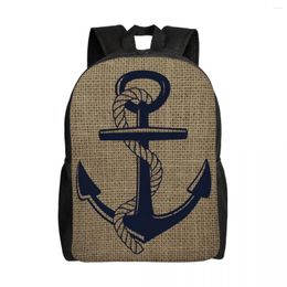 Backpack Nautical Burlap Anchor Graphic Backpacks For Boys Girls Navy Ocean School College Travel Bags Bookbag Fits 15 Inch Laptop