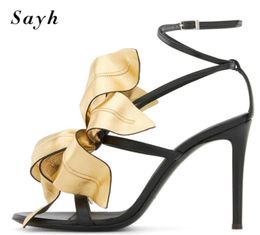 Sandals 2021 Women Fashion Gold Black Pumps Thick High Heels PeepToe Flower Ankle Buckle Party Prom Shoes Size Plus4678015