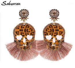 Dangle Chandelier Sehuroan Bohemia Tassel Earrings Resin Skull Drop For Women Wedding Earings Long Fringed Fashion Jewelry16330271