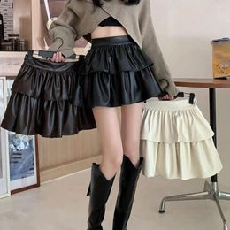 Skirts Women Short Skirt Solid Color High Waist Loose Casual Wear Korean Style Spring Autumn Faux Leather Female Clothing