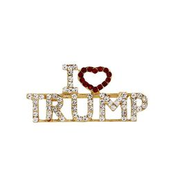 Pins Brooches Trump Crystal Rhinestones Unique Design Letter Red Heart I Love Words Pin Women Girls Coat Dress Jewellery Drop Delivery Dh9Dh