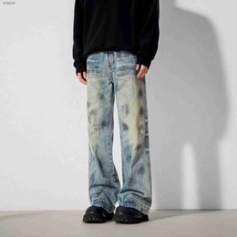 Men's Jeans High quality mens loose elastic black torn jeans colorful ink splashing decoration fashionable casual pants fashionable and sexy street jeans; WX