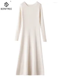 Casual Dresses Birdtree Banquet Dress Cashmere Skirt Slim Round Neck Knee-Length Sweater Light Luxury Elegant Skinny Women's Wear D38007QD