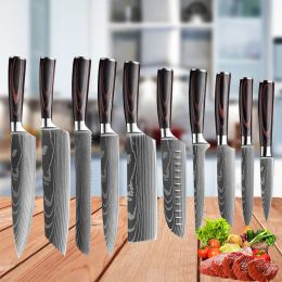 Bıçaklar 110pcs Japon bıçak seti 7CR17 440C Lazer Şam Şef Bıçağı Keskin Mutfak Bıçakları Santoku Et Balyası Balık Dilim Bıçak