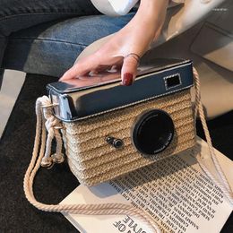 Evening Bags Straw Woven Camera Bag For Women 2024 Small Square Woman Shoulder Summer High Quality Fashionable Funny Crossbody