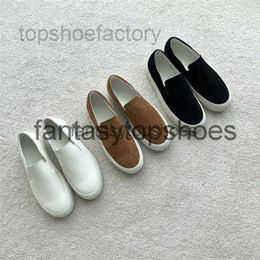 The Row Shoes TR shoes Womens * Simple One Lucky Step Leather Thick Sole Flat Bottom Pure Leather Round Head White Casual Lazy Shoes PI3N