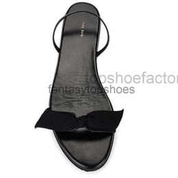 The Row with SLINGBACK Fashion Minimalist Silk Ribbons TR BOW Bow Tie Genuine Leather Flat Bottom Sandals for Women