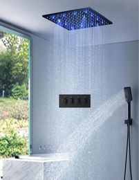 Black Shower Set 20Inches SPA Mist Rainfall ShowerHead Bathroom Thermostatic Mixer LED Ceiling Shower Faucets7212042