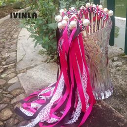 Party Decoration Est Fushia Stain Wedding Ribbon Wands With Pearl Bow-knot For