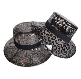 Leopard PVC Rain Hat Foldable Soft Waterproof Wide Brim Bucket Cap Sun Hat for Women Girls Ladies6522468