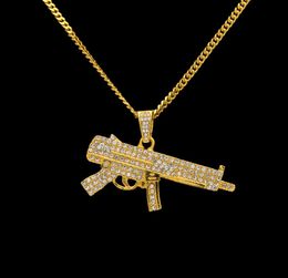 Mens 18k Gold Silver Plated Iced Cz HipHop Z84 Submachine Gun Pendant Necklace 3mm 24quot long Cuban Chain Necklace Fashion Je7916154