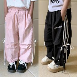 Trousers Girls Bow Pants 2024 Summer Childrens Wear Thin Loose Sweet Cool Design Long Spring Autumn