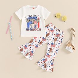 Clothing Sets CitgeeSummer Independence Day Toddler Baby Girls Outfit Head Print Short Sleeve T-shirt Flag Flare Pants