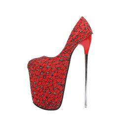 Designer luxury Crossdresser Shoes Woman Platforms 22cm Thin High Heels Sexy Round Toe Club Pumps Ladies Wedding Stiletto Plus size:34-50 For Girls Boots