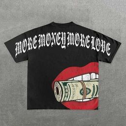 Men's T-Shirts High strt money print oversized graphic T-shirt Gothic all cotton shirt Harajuku couple y2k top Gothic womens clothing T240425