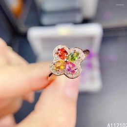 Cluster Rings KJJEAXCMY Fine Jewellery 925 Sterling Silver Inlaid Natural Tourmaline Trendy Girl Chinese Style Flower Gem Ring Support